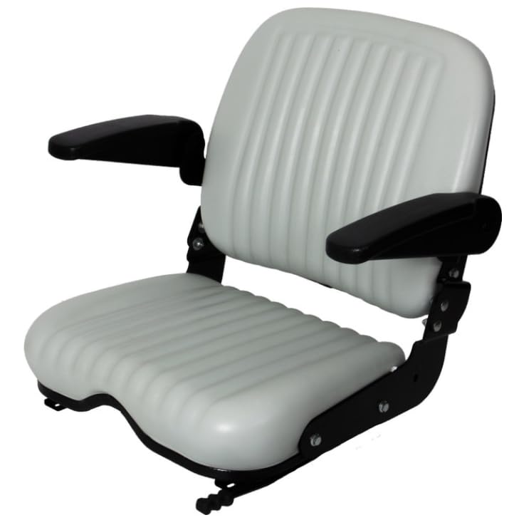 Zero Turn Mower Seat; Replacement Seat for Tractors, Fork Lifts, Skid Steers, UTV's, etc.; Folds Down; 22.75" H x 26" W x 21" D; Drilling May Be Required; includes Slides; PVC; SU-220000GR