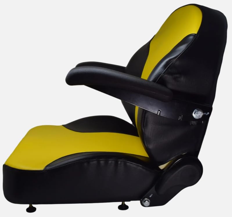Zero Turn Mower Seat with Armrests and Slides; Replacement Seat for Tractors, Fork Lifts, Skid Steers, UTV's, etc.; 21" H (Max); Bolt pattern: 11.25" x 11"; Drilling May Be Required; 201011BKYE