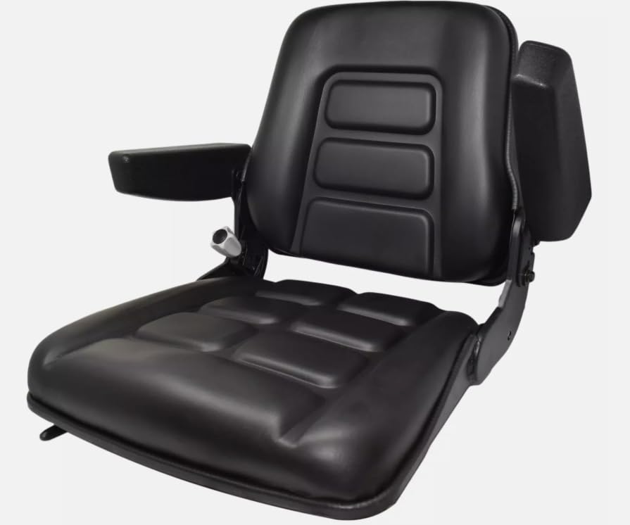 Universal Fork Lift Seat with Arm Rests & Slides; Seamless Black Vinyl