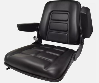 Universal Fork Lift Seat with Arm Rests & Slides; Seamless Black Vinyl