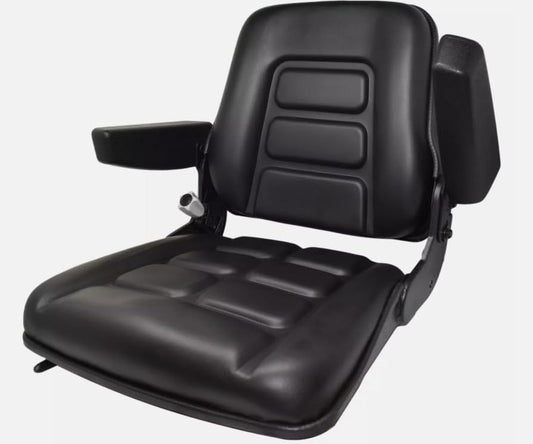 Universal Fork Lift Seat with Arm Rests & Slides; Seamless Black Vinyl