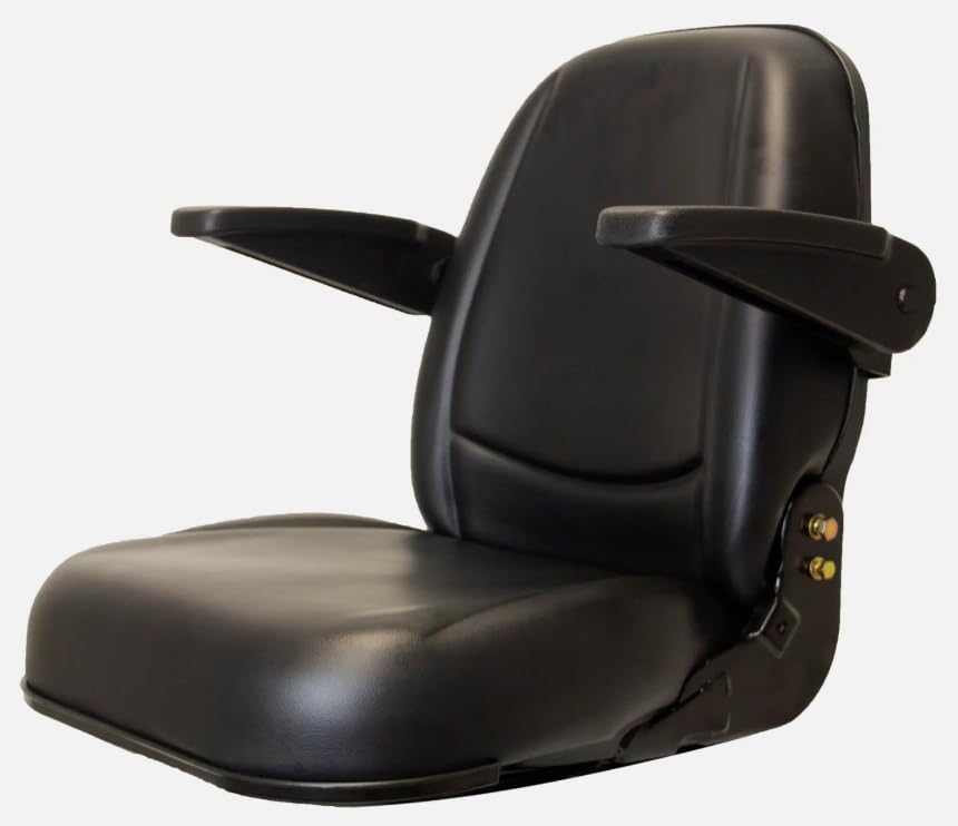 Tractor Seat with Flip-up Hinge Bracket & Armrests; Compatible with Kubota Tractors L5040, L5240, & L5740; M5, M5040, M5140, M6040, M7040, M7060, M8540, M8560, M9540, M9960; 230015BK+901001-B