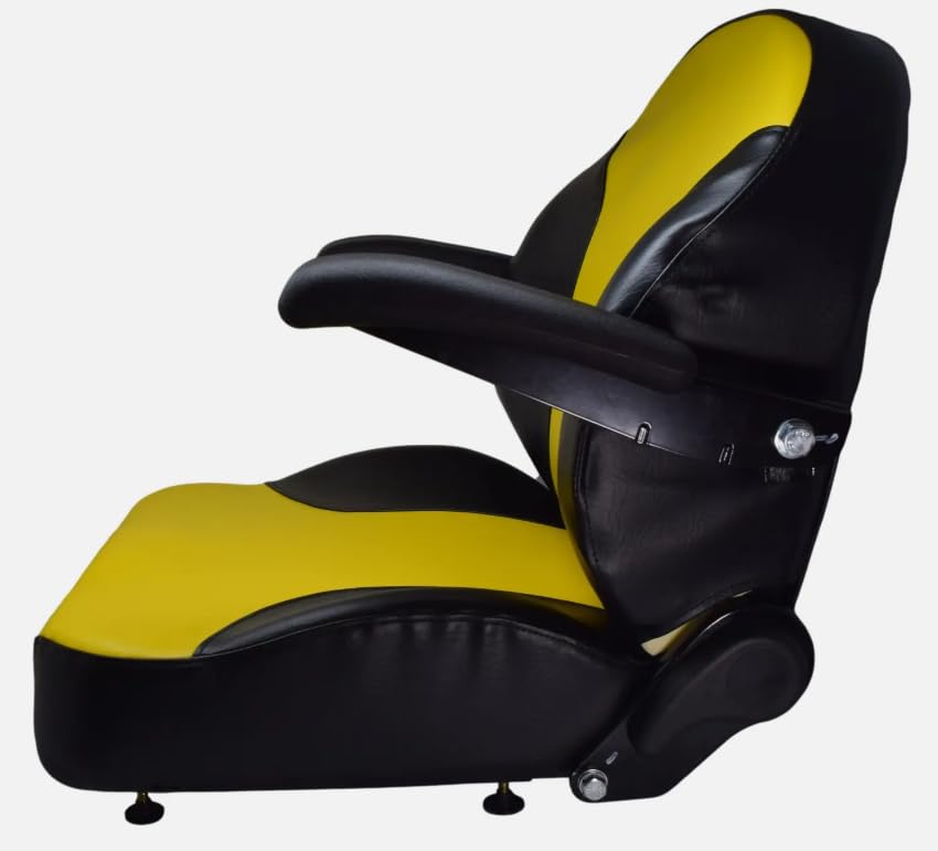 Lawn Mower Seat with Slides & Armrests; Compatible with Cub Cadet; Premium OEM Style Black and Yellow; (If the Bolt-Hole Patterns Don't Match, Drilling is Required); 201011BKYE-CC