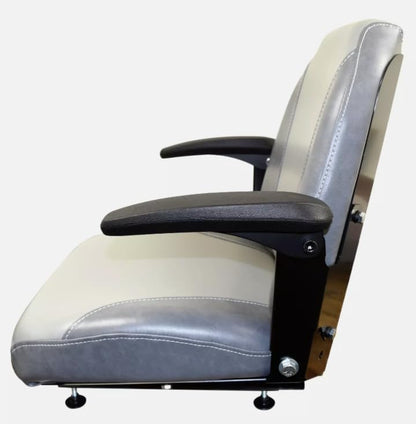 Gray Lawn Mower Seat with Armrests & Slides Compatible with Exmark Bobcat Dixie Snapper Toro Bad Boy Gravely Grasshopper Husqvarna Hustler & more; fits Skid Steers & Tractors; Drilling May Be Required