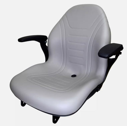 Tractor Seat Compatible with Case IH DX Series and Farmall Tractors; Gray; includes Flip-up Bracket, Arm Rests, Waterproof Vinyl, Drain Hole
