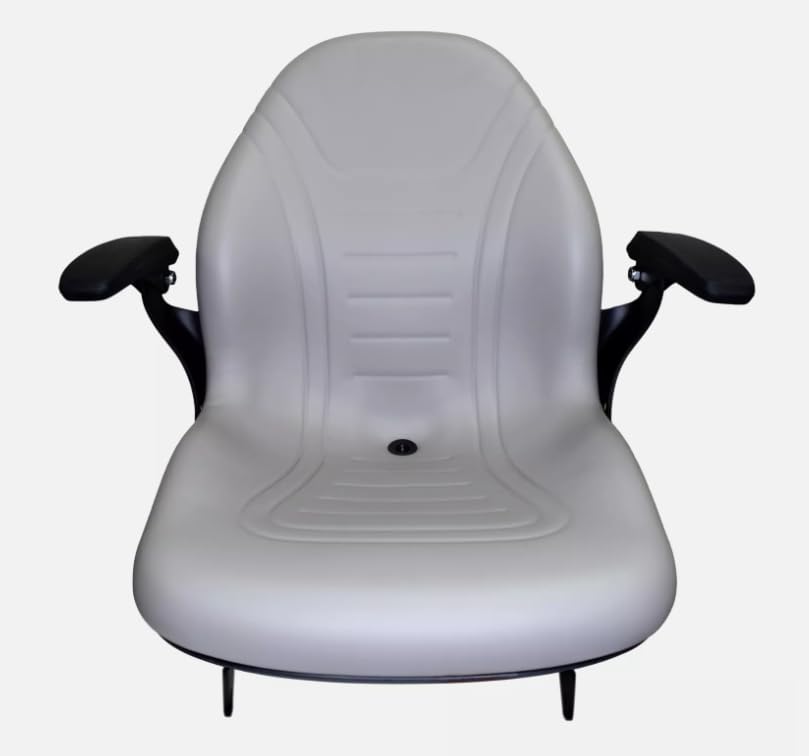 Tractor Seat Compatible with Case IH DX Series and Farmall Tractors; Gray; includes Flip-up Bracket, Arm Rests, Waterproof Vinyl, Drain Hole