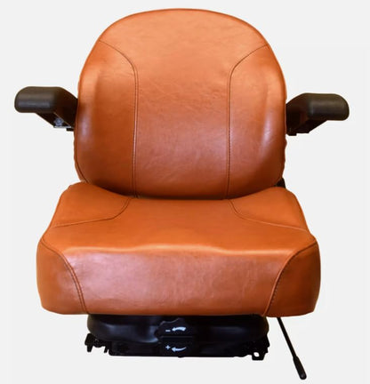 Suspension Seat for Skid Steers & Compact Tractors with Armrests; Compatible with Bobcat, Case, Caterpillar, Gehl, John Deere, Mustang, New Holland; Premium OEM Style Brown; 201111BR-M3
