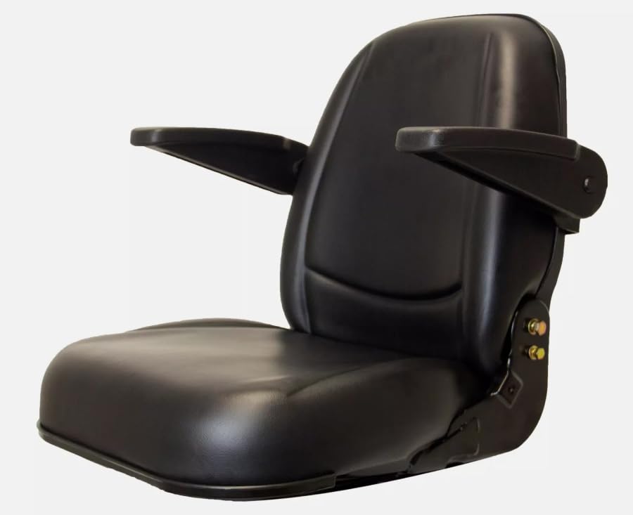 Tractor Seat with Flip-up Hinge Bracket & Armrests; Compatible with Kubota Tractor Series: B2650, L2501, L2800, L3200, L3400, L3700, L3800, MX4700, MX5100; SU-230015BK+SU-901005
