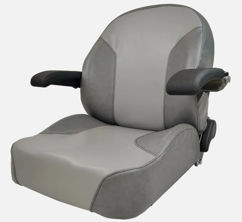 Skid Steer & Compact Tractor Seat with Slides & Armrests; Compatible with Bobcat, Case, Caterpillar, Gehl, John Deere, Mustang, New Holland; Premium OEM Style Gray; 201011DGLG-M3