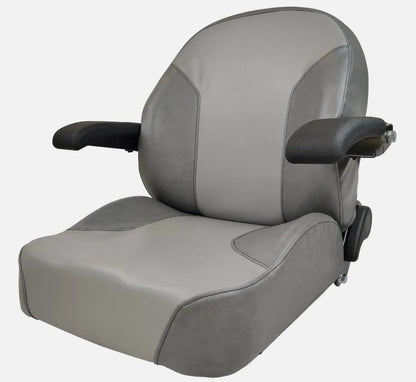 Skid Steer & Compact Tractor Seat with Slides & Armrests; Compatible with Bobcat, Case, Caterpillar, Gehl, John Deere, Mustang, New Holland; Premium OEM Style Gray; 201011DGLG-M3