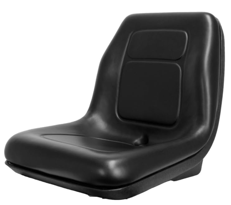 New 18.9" Tall Replacement Seat for Lawn Mowers, Skid Steers, Tractors, Gators, etc.; Black; Includes drain hole and multiple bolt-hole configurations; vinyl; SU-143000BK