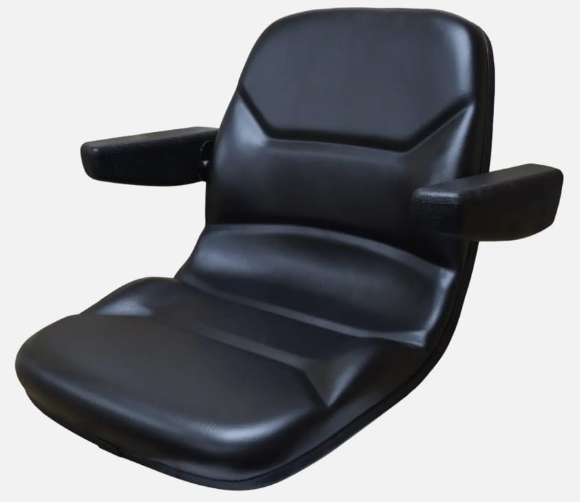 Lawn Mower Seat w/ Armrests; Replacement Seat for Tractors, Fork Lifts, Skid Steers, UTV's, etc.; Compatible with AGCO, Cub Cadet, Walker; Drilling May Be Required; Black Vinyl; 108000BK-AR