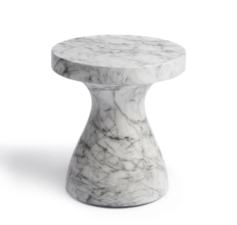 Modern Faux Marble End Table for Indoor and Outdoor | Weatherproof | 17'' H x 16.0'' W x 16.0'' D