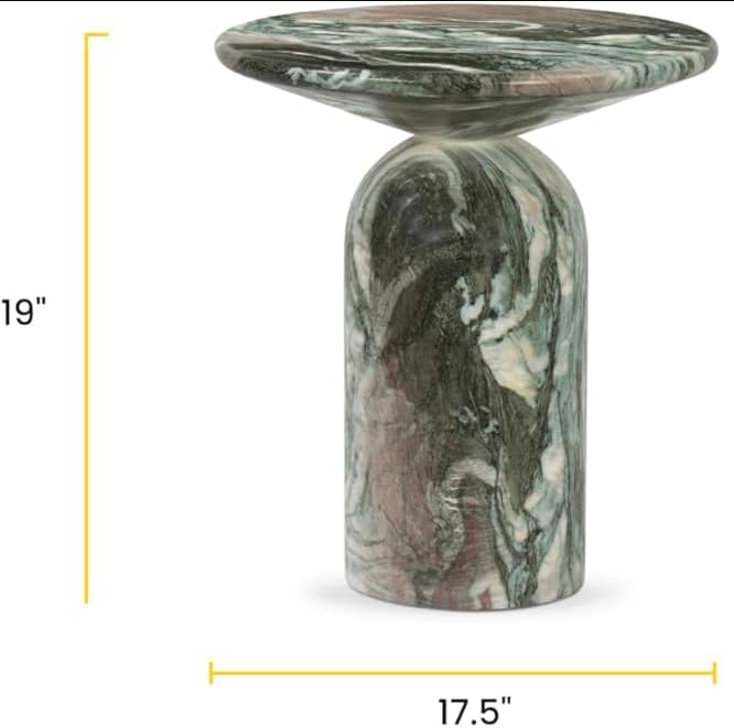 Modern End Table – Reinforced Resin with Faux Marble Finish – Round Side Table - Weatherproof | 19'' H X 17.5'' W X 17.5'' D