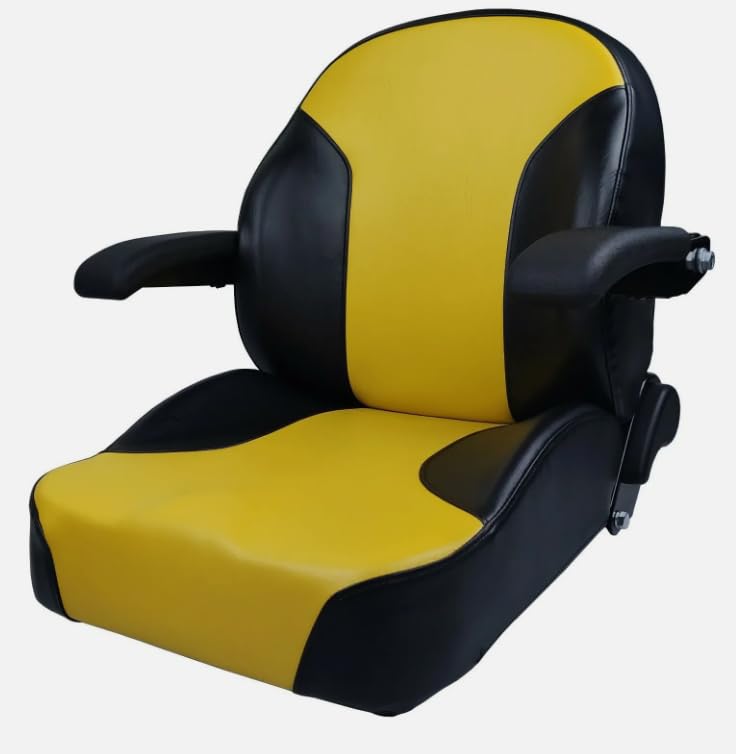 Zero Turn Mower Seat with Armrests and Slides; Replacement Seat for Tractors, Fork Lifts, Skid Steers, UTV's, etc.; 21" H (Max); Bolt pattern: 11.25" x 11"; Drilling May Be Required; 201011BKYE
