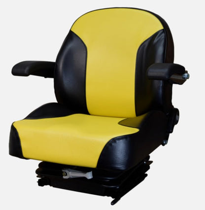 Suspension Seat for Zero Turn Mowers with Armrests; Premium Black & Yellow Vinyl; Compatible with Gravely RapidXZ Series, 152Z, 252Z, 260Z, PM148i, PM160i, PM1252i, PM252HXDZ; SU-201111BKYE-GV1