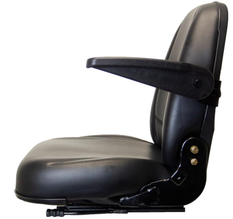 Zero Turn Mower Seat with Armrests & Slides; Replacement Seat for Tractors, Fork Lifts, Skid Steers, UTV's, etc.; 23.75" H x 24.38" W x 24.5" D; multiple bolt-hole configs; SU-230015BK