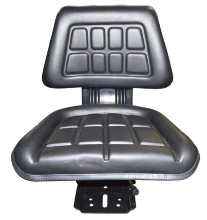 Universal trapezoid tractor seat with adjustable suspension; heavy duty black vinyl covering, high density molded cushions and multiple mounting hole patterns; SU-Y10110BK