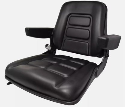 Universal Fork Lift Seat with Arm Rests & Slides; Seamless Black Vinyl
