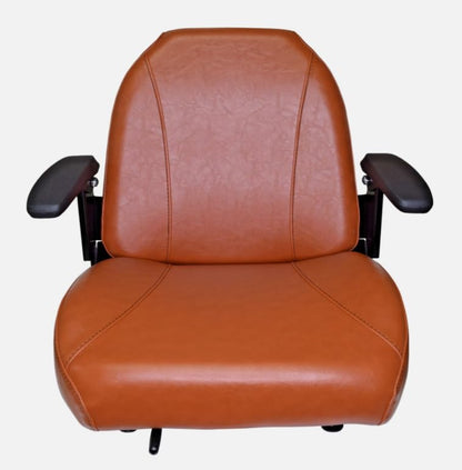 Brown Zero Turn Lawn Mower Replacement Seat; Armrests, Slides; Compatible with SCAG, Ariens, etc.; Review the bolt-hole patterns before ordering; Also compatible with Tractors, Skid Steers, Fork Lifts