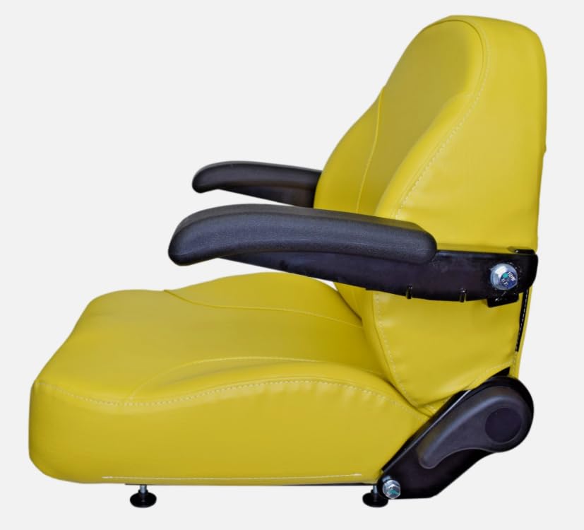 Replacement Seat for Zero Turn Lawn Mowers, Tractors, & Skid Steers with Armrests & Sildes; OEM Style; Yellow; Compatible with Hustler, John Deere, Caterpillar, Case, Bobcat, Gravely, Cub Cadet, SCAG