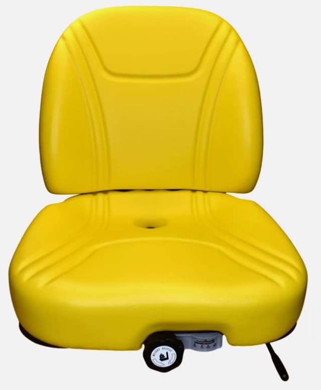 Skid Steer Seat Replacement with Suspension; Zero Turn Lawn Mower Seat; Yellow Vinyl; Compatible with Bad Boy, Bobcat, Case, Caterpillar, Gravely, Hustler, Scag, etc.; SU-315110YE