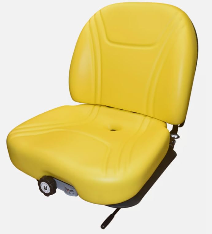 Skid Steer Seat Replacement with Suspension; Zero Turn Lawn Mower Seat; Yellow Vinyl; Compatible with Bad Boy, Bobcat, Case, Caterpillar, Gravely, Hustler, Scag, etc.; SU-315110YE