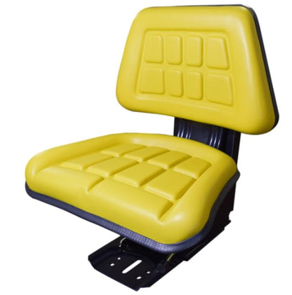 Universal trapezoid tractor seat with adjustable suspension; heavy duty Yellow vinyl covering, high density molded cushions and multiple mounting hole patterns; SU-Y10110YE