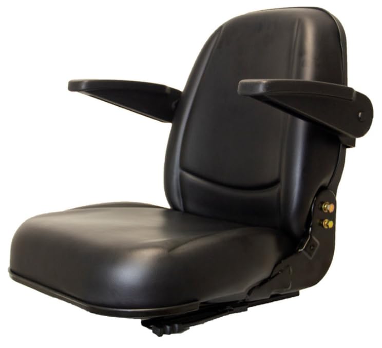 Zero Turn Mower Seat with Armrests & Slides; Replacement Seat for Tractors, Fork Lifts, Skid Steers, UTV's, etc.; 23.75" H x 24.38" W x 24.5" D; multiple bolt-hole configs; SU-230015BK