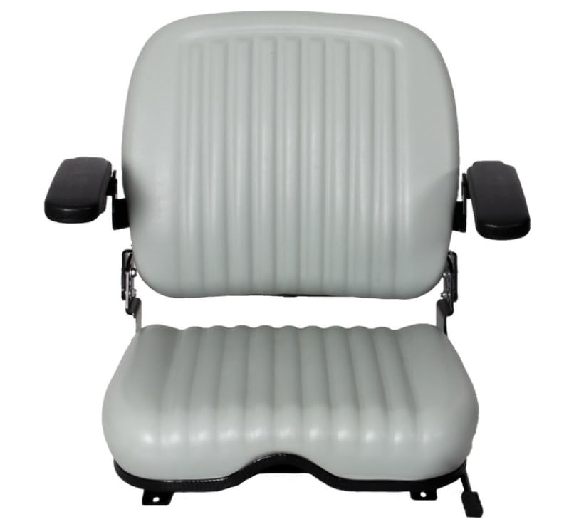 Zero Turn Mower Seat; Replacement Seat for Tractors, Fork Lifts, Skid Steers, UTV's, etc.; Folds Down; 22.75" H x 26" W x 21" D; Drilling May Be Required; includes Slides; PVC; SU-220000GR