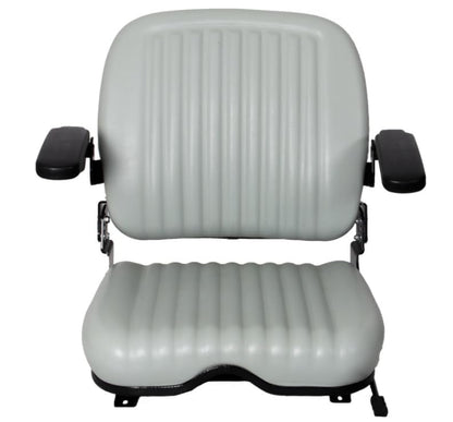 Zero Turn Mower Seat; Replacement Seat for Tractors, Fork Lifts, Skid Steers, UTV's, etc.; Folds Down; 22.75" H x 26" W x 21" D; Drilling May Be Required; includes Slides; PVC; SU-220000GR