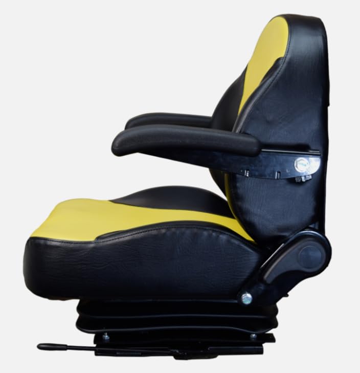 Skid Steer Replacement Seat w/ Suspension & Armrests; Compatible with John Deere: 325, 326D, 328, 328D, 329D, 332, 332D, 333D, CT315, CT322, CT332; OEM Style Black & Yellow; SU-201111BKYE-JD3