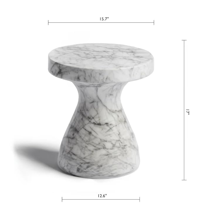Modern Faux Marble End Table for Indoor and Outdoor | Weatherproof | 17'' H x 16.0'' W x 16.0'' D