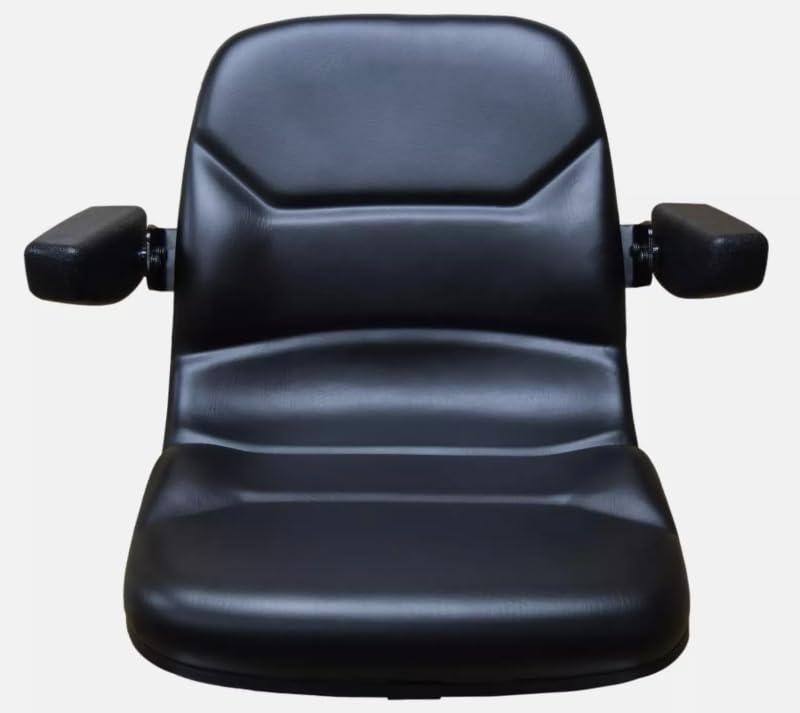 Lawn Mower Seat w/ Armrests; Replacement Seat for Tractors, Fork Lifts, Skid Steers, UTV's, etc.; Compatible with AGCO, Cub Cadet, Walker; Drilling May Be Required; Black Vinyl; 108000BK-AR