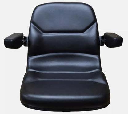 Lawn Mower Seat w/ Armrests; Replacement Seat for Tractors, Fork Lifts, Skid Steers, UTV's, etc.; Compatible with AGCO, Cub Cadet, Walker; Drilling May Be Required; Black Vinyl; 108000BK-AR