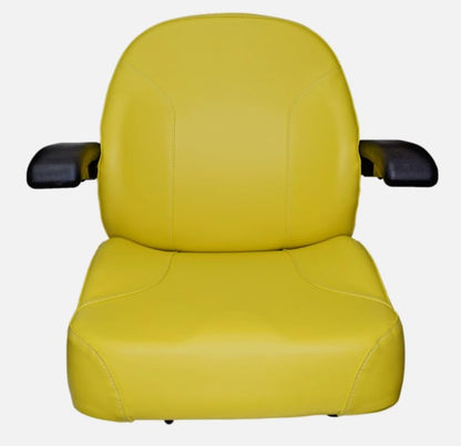 Replacement Seat for Zero Turn Lawn Mowers, Tractors, & Skid Steers with Armrests & Sildes; OEM Style; Yellow; Compatible with Hustler, John Deere, Caterpillar, Case, Bobcat, Gravely, Cub Cadet, SCAG