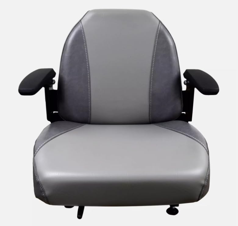 Gray Lawn Mower Seat with Armrests & Slides Compatible with Exmark Bobcat Dixie Snapper Toro Bad Boy Gravely Grasshopper Husqvarna Hustler & more; fits Skid Steers & Tractors; Drilling May Be Required