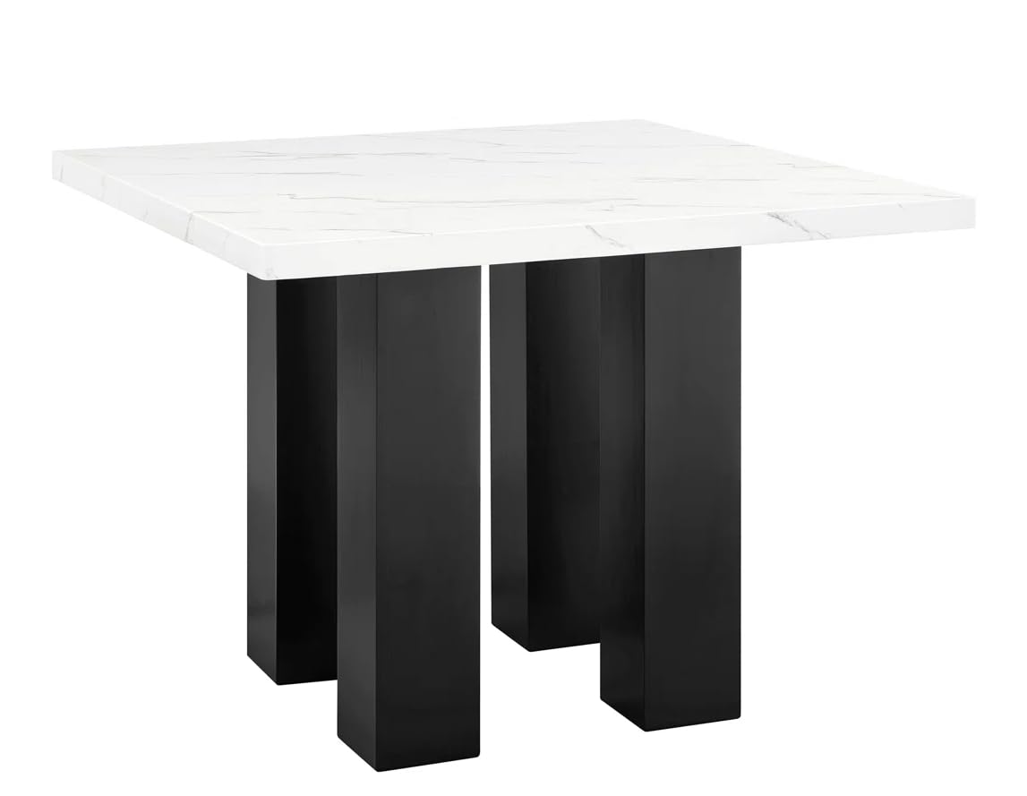 Square Counter Height Chic Faux Marble Table and 4 Chairs | 5-Piece Set | White, Gray, Silver, Black