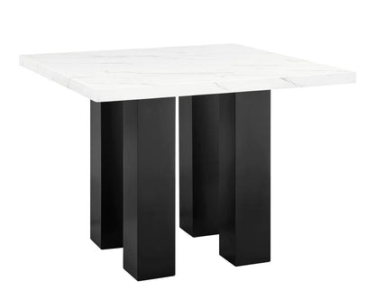 Square Counter Height Chic Faux Marble Table and 4 Chairs | 5-Piece Set | White, Gray, Silver, Black
