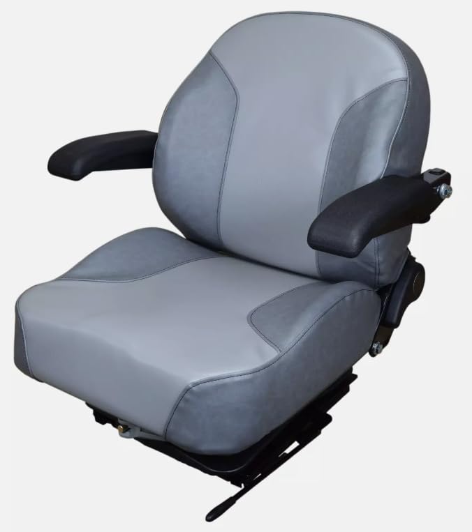 Replacement Seat for Zero Turn Mowers with Suspension & Armrests; Gray; Replaces Hustler 781104, 781849 and 792051; SU-201111DGLG-HUS3