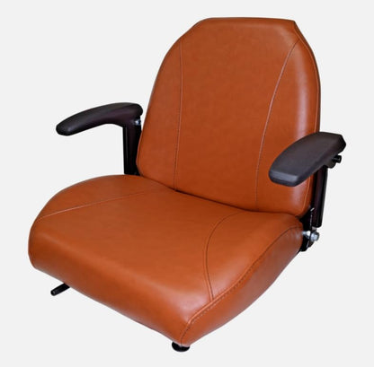 Brown Zero Turn Lawn Mower Replacement Seat; Armrests, Slides; Compatible with SCAG, Ariens, etc.; Review the bolt-hole patterns before ordering; Also compatible with Tractors, Skid Steers, Fork Lifts