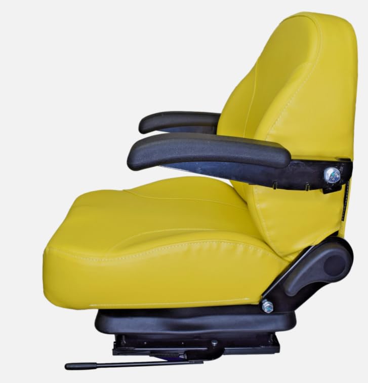 Yellow Replacement Seat with Suspension for Zero Turn Mowers, Tractors, & Skid Steers; Armrests & Sildes; OEM Styling; Compatible with Hustler, John Deere, Caterpillar, Case, Gravely, Cub Cadet, etc