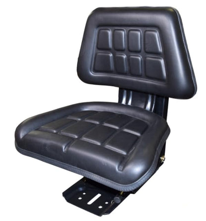 Universal trapezoid tractor seat with adjustable suspension; heavy duty black vinyl covering, high density molded cushions and multiple mounting hole patterns; SU-Y10110BK