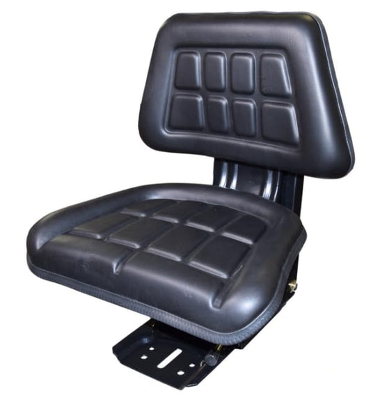 Universal trapezoid tractor seat with adjustable suspension; heavy duty black vinyl covering, high density molded cushions and multiple mounting hole patterns; SU-Y10110BK