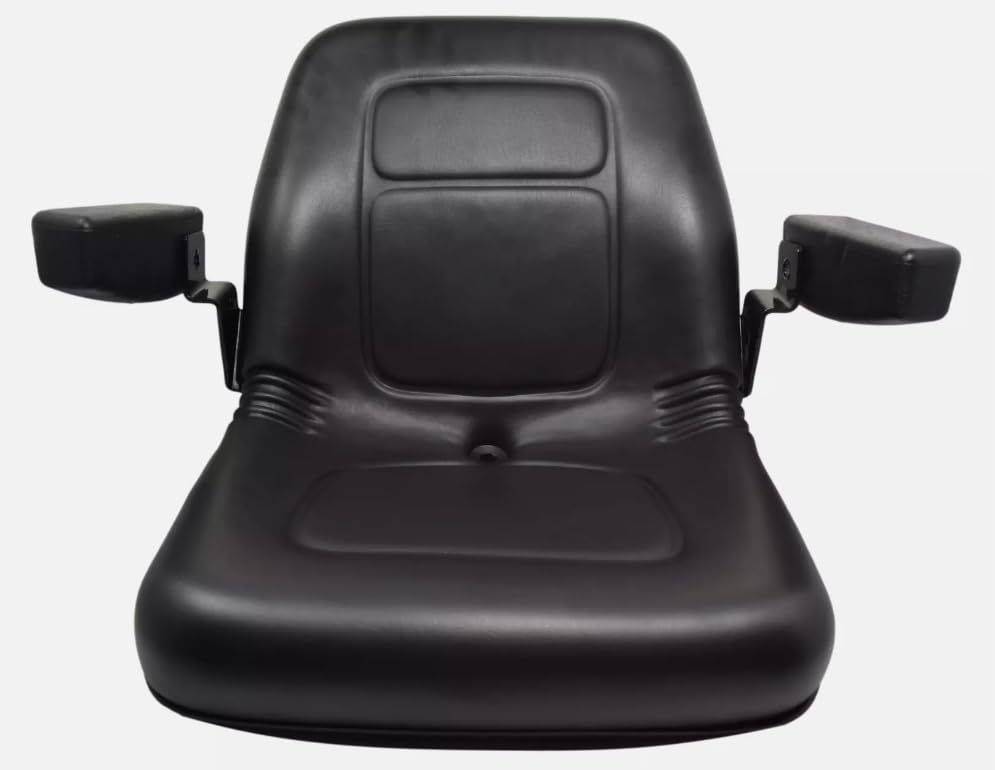 Skid Steer Seat with Armrests; Replacement Skid Loader Seat Compatible with Caterpillar (216, 226, 242, 246), John Deere (70, 125, 240, 7775, 8875), & Komatsu; 18.9 inch high; Black Vinyl; 143001BK
