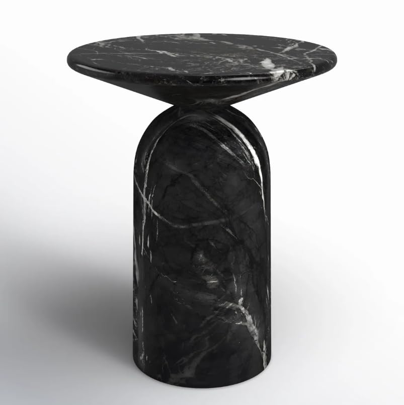 Modern End Table – Reinforced Resin with Faux Marble Finish – Round Side Table - Weatherproof | 19'' H X 17.5'' W X 17.5'' D