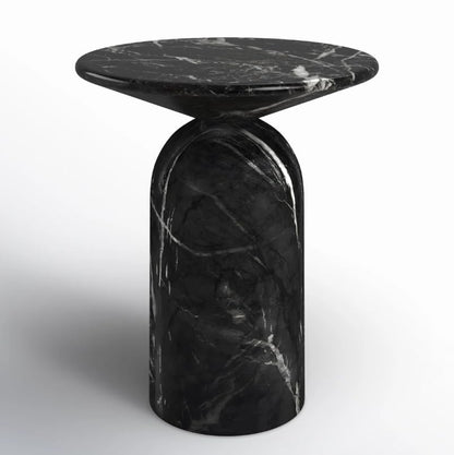 Modern End Table – Reinforced Resin with Faux Marble Finish – Round Side Table - Weatherproof | 19'' H X 17.5'' W X 17.5'' D