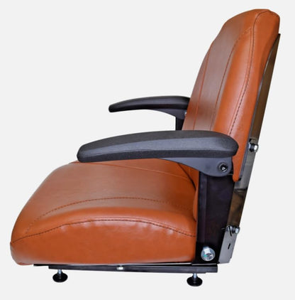 Brown Zero Turn Lawn Mower Replacement Seat; Armrests, Slides; Compatible with SCAG, Ariens, etc.; Review the bolt-hole patterns before ordering; Also compatible with Tractors, Skid Steers, Fork Lifts