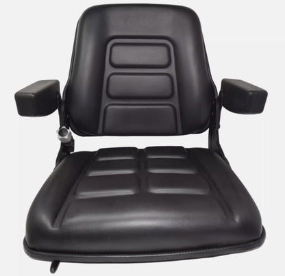 Universal Fork Lift Seat with Arm Rests & Slides; Seamless Black Vinyl
