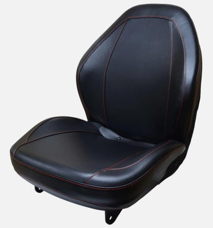Replacement Seat for Tractors; Includes Flip-up Hinge; Compatible with Ford-New Holland Boomer, T, TC, TZ and Workmaster Series Tractors; Black Sewn Vinyl; 310000BK+901004-N